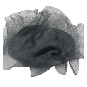 vintage side skull cap hat womens solid black mesh netting ruffled theater READ